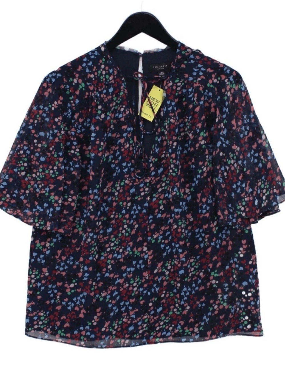 Ted Baker London Navy Floral Dot Blouse with Red, Green & Blue Accents